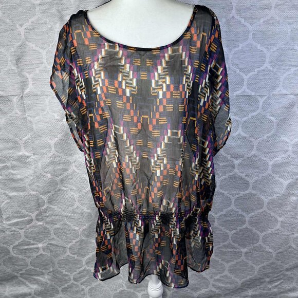 Liz Claiborne Woman 3X Sheer Geometric Ruffle Hem Tunic Top - Picture 1 of 4